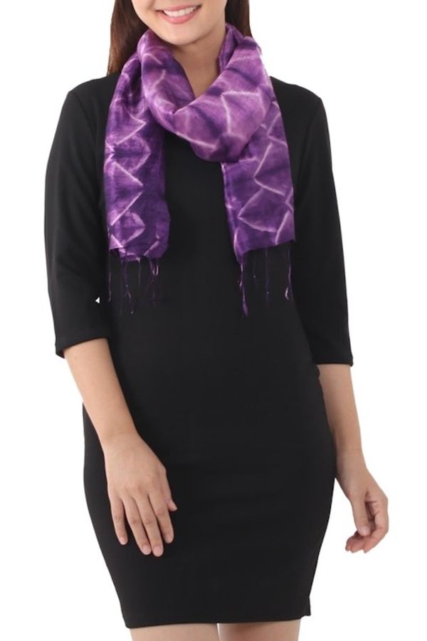 Alternate image for Silk Tie Dye Scarf from Thailand Amethyst Mystique