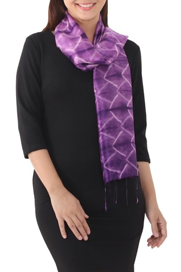 Alternate image for Silk Tie Dye Scarf from Thailand Amethyst Mystique