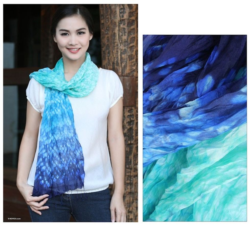 Silk Scarf from Thailand 'Fabulous Sea'