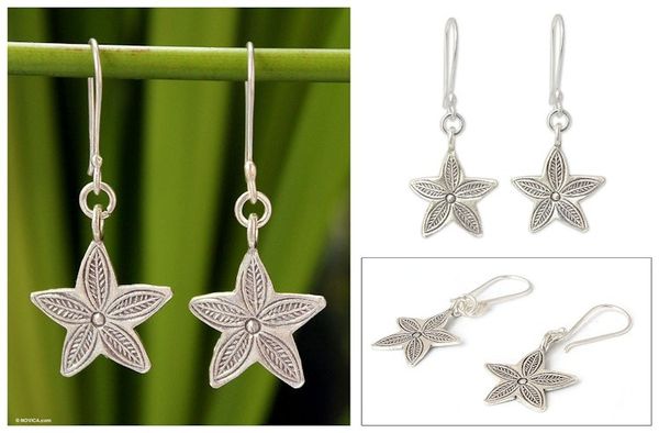 Alternate image for Silver dangle earrings Karen Star Leaf