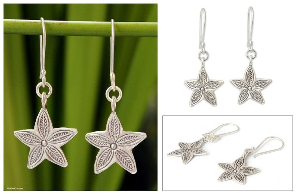Silver dangle earrings 'Karen Star Leaf'