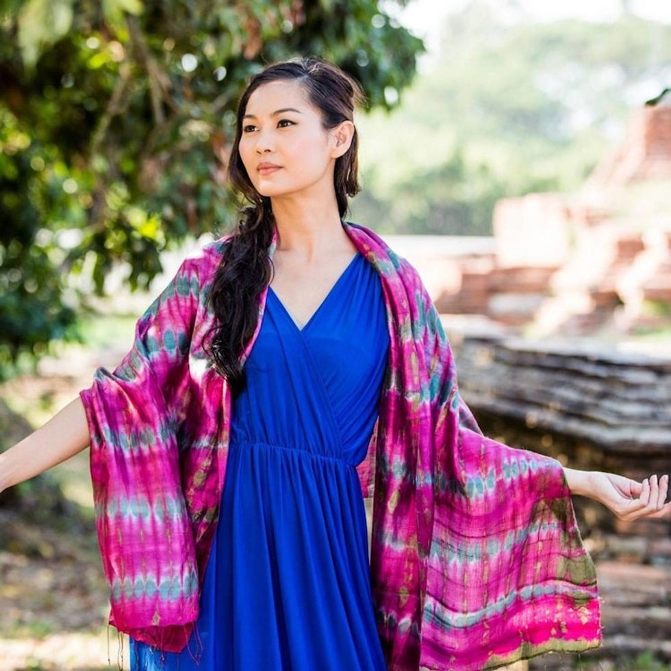 Tie Dye Silk Shawl 'Pink Reflecting Pools'