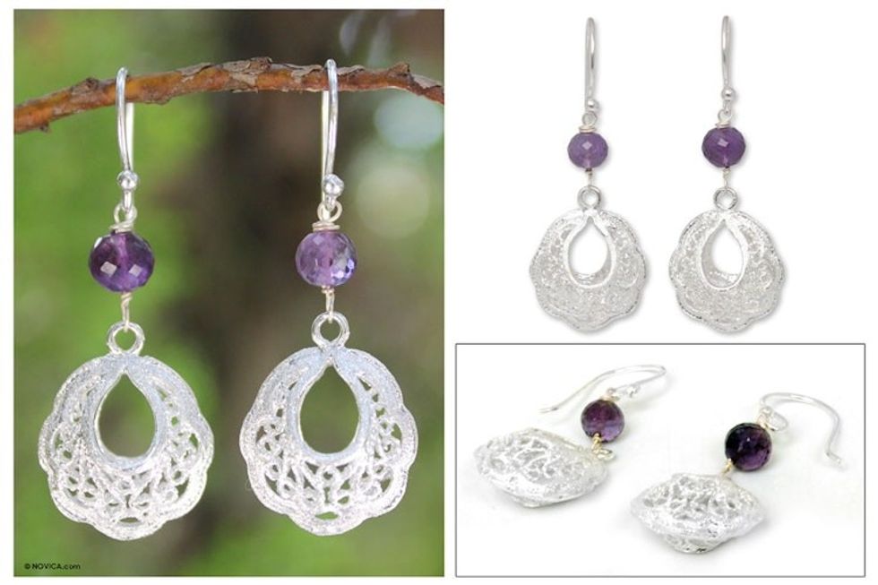 Amethyst filigree earrings 'Scintillating Lanna'