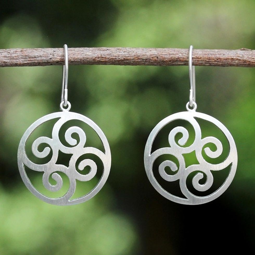 Artisan Crafted Sterling Silver Dangle Earrings 'Forest Fern'