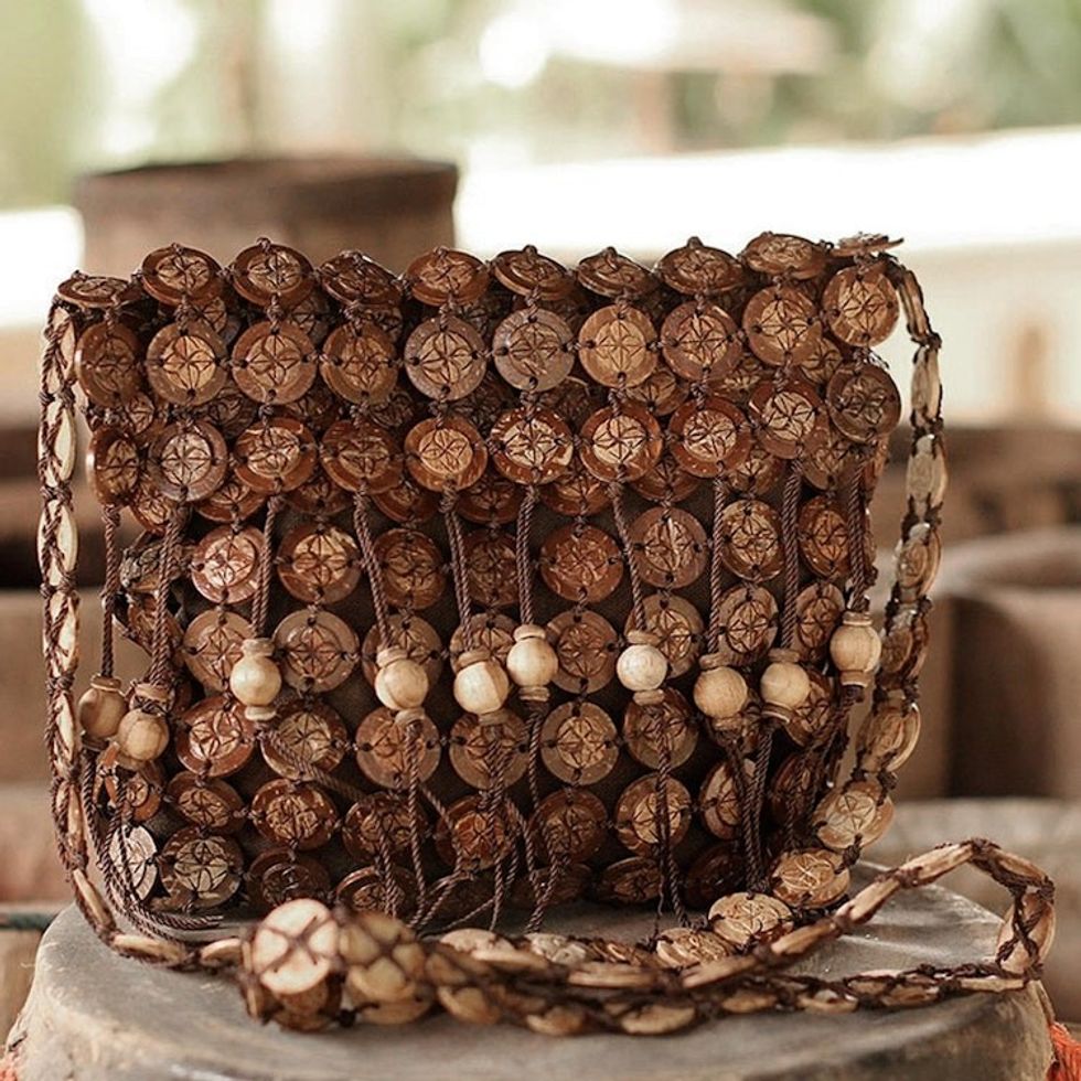 Hand Made Coconut Shell Shoulder Bag 'Bouquets'