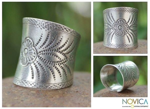 Alternate image for 950 silver band ring Blossoming Magic
