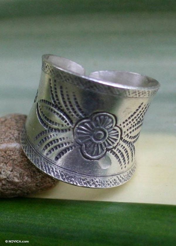 Alternate image for 950 silver band ring Blossoming Magic