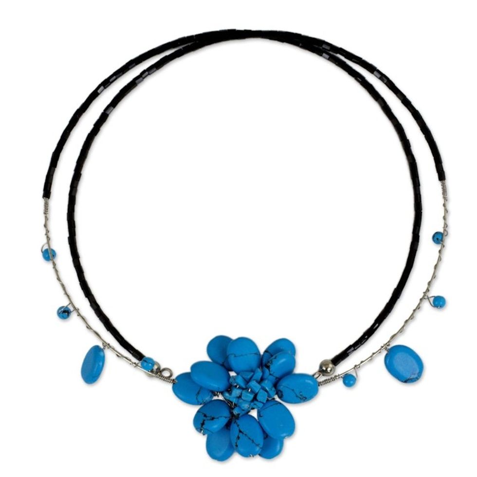 Unique Floral Turquoise Colored Choker 'Delicate in Blue'
