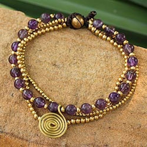 Alternate image for Hand Made Brass Beaded Amethyst Bracelet Daydreams