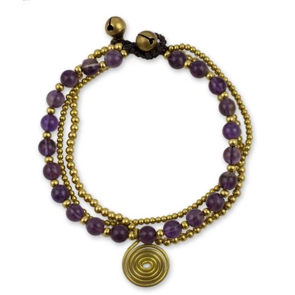 Alternate image for Hand Made Brass Beaded Amethyst Bracelet Daydreams