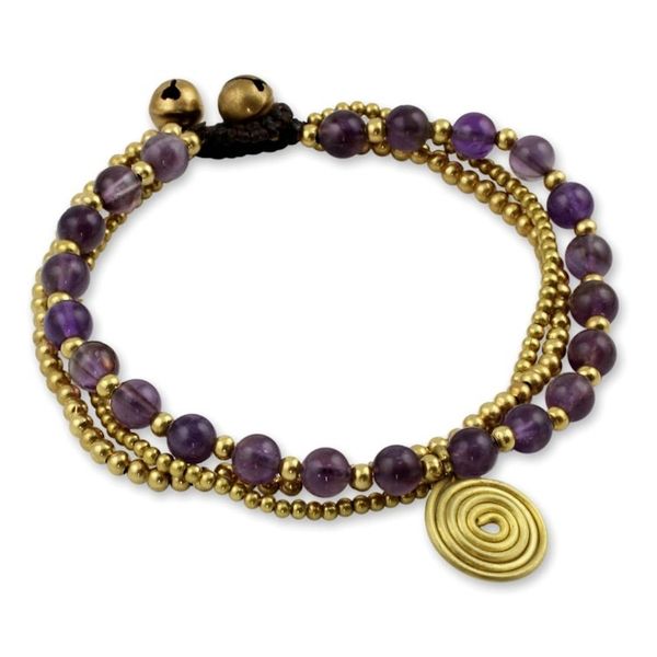 Alternate image for Hand Made Brass Beaded Amethyst Bracelet Daydreams