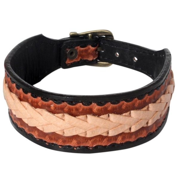 Alternate image for Mens Handcrafted Leather Wristband Bracelet from Thailand Thai Cowboy