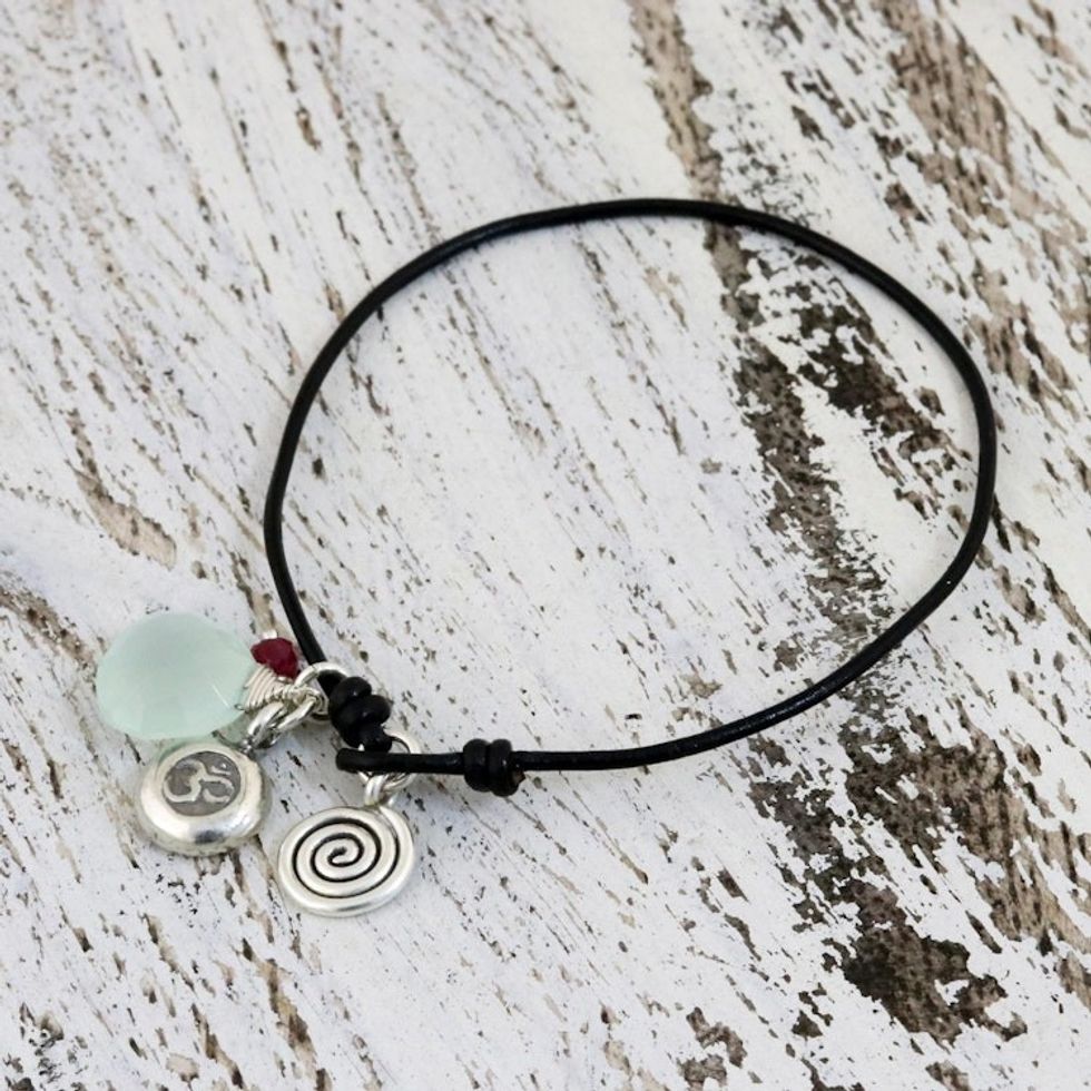 Leather and Chalcedony Bracelet 'Peaceful Ways'