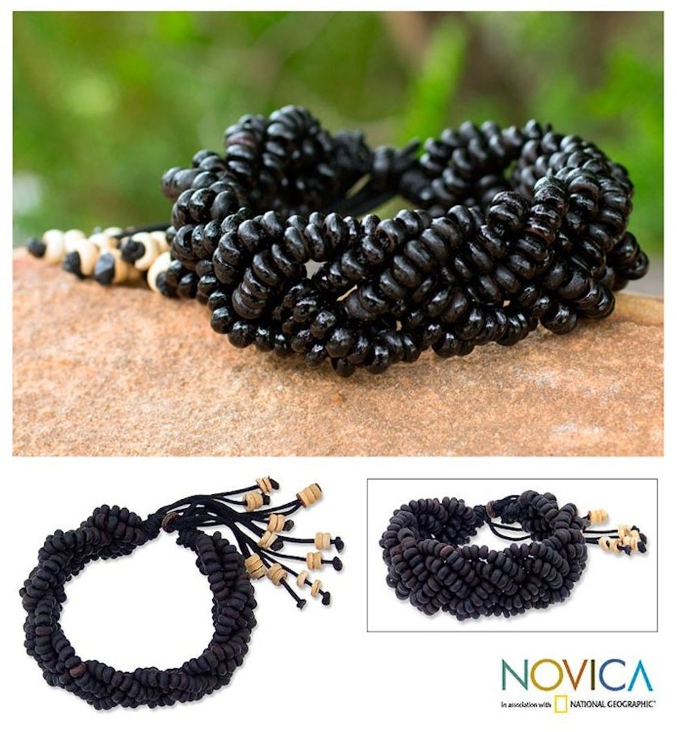 Coconut shell braided bracelet 'Black Forest'