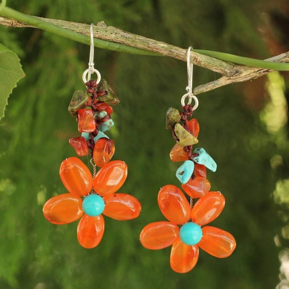Carnelian Handcrafted Earrings 'Sunny Blooms'