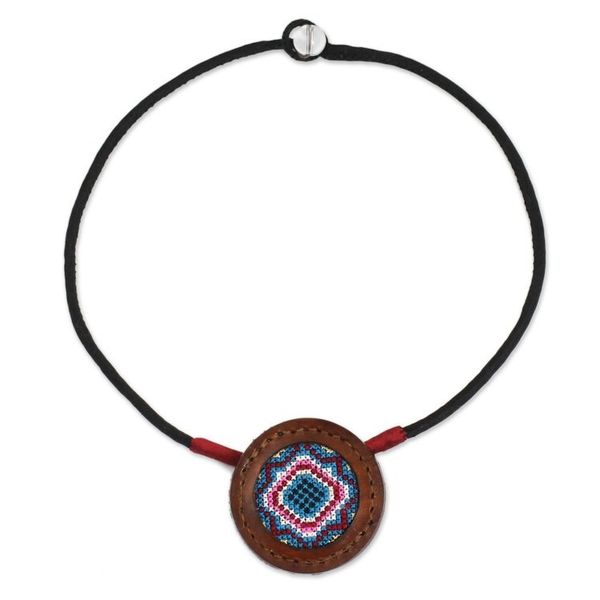 Alternate image for Cross Stitch Cotton and Leather Handcrafted Necklace Hill Tribe Diamond Star