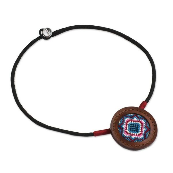 Alternate image for Cross Stitch Cotton and Leather Handcrafted Necklace Hill Tribe Diamond Star