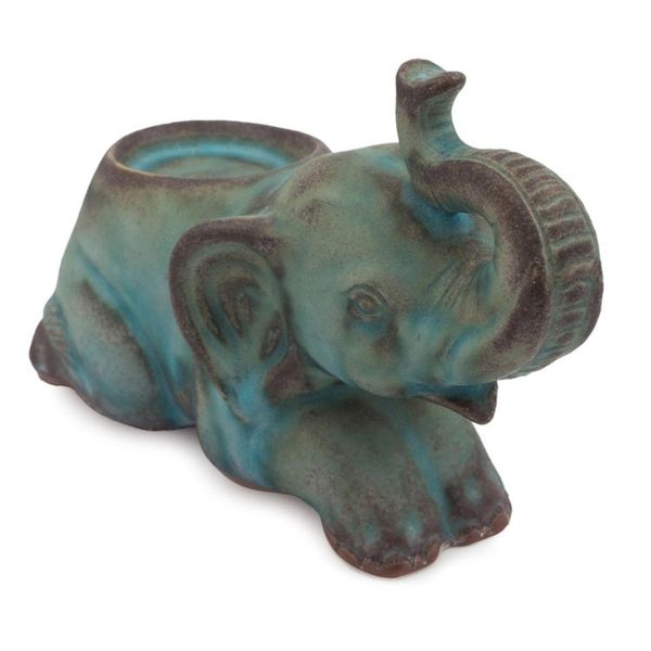 Alternate image for Celadon Ceramic Tea Light Holder from Thailand Reclining Turquoise Elephant