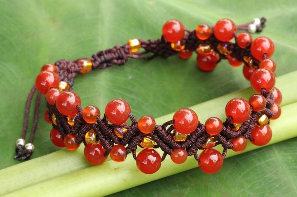 Artisan Crafted Carnelian Wristband Bracelet 'Waves'