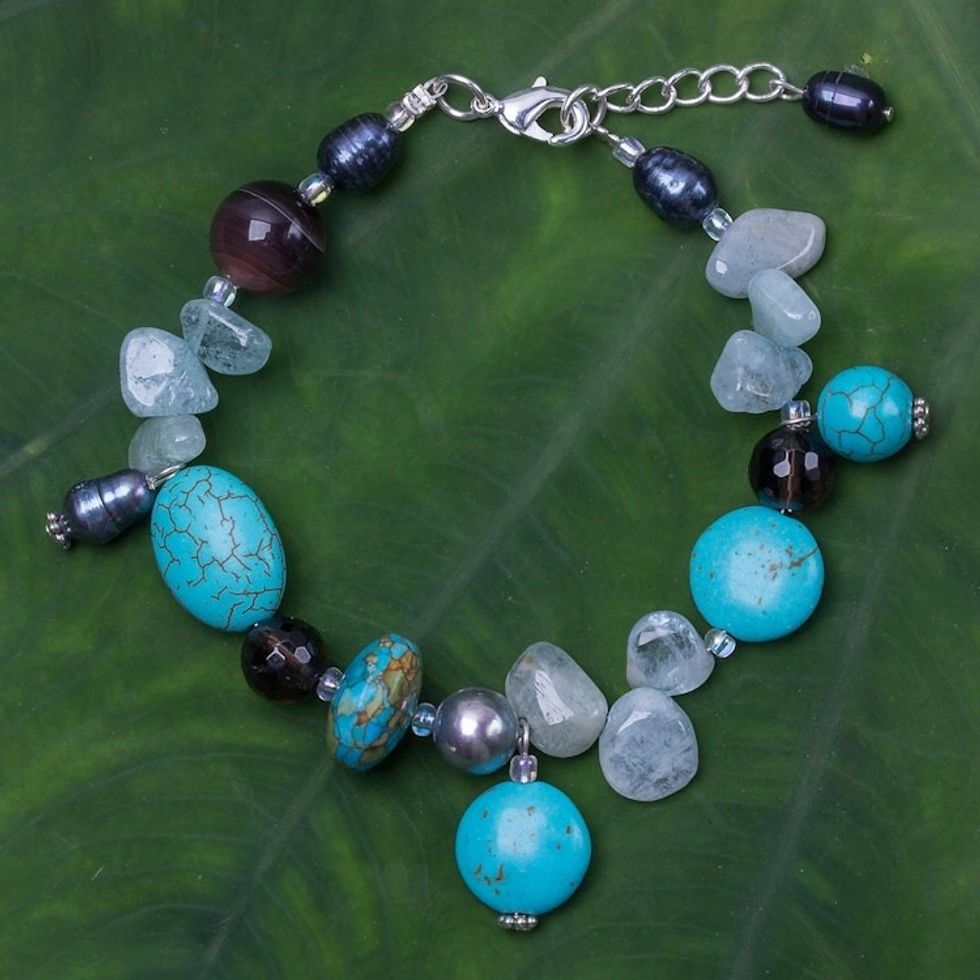 Multi-Gemstone Beaded Bracelet 'Sky Goddess'