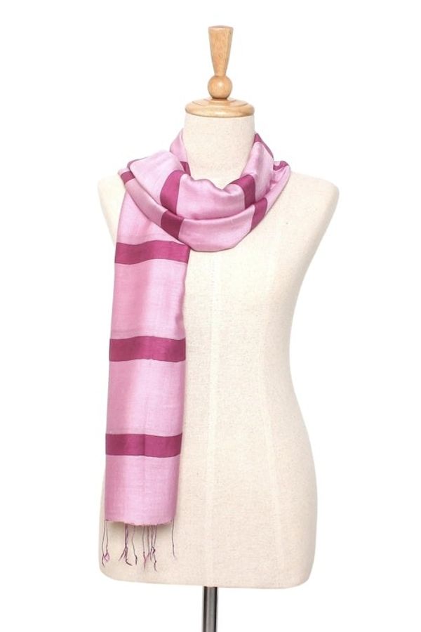 Alternate image for Handwoven Pink Rayon and Silk Scarf Rose Harmony