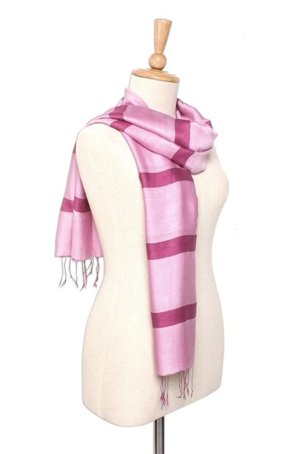 Alternate image for Handwoven Pink Rayon and Silk Scarf Rose Harmony
