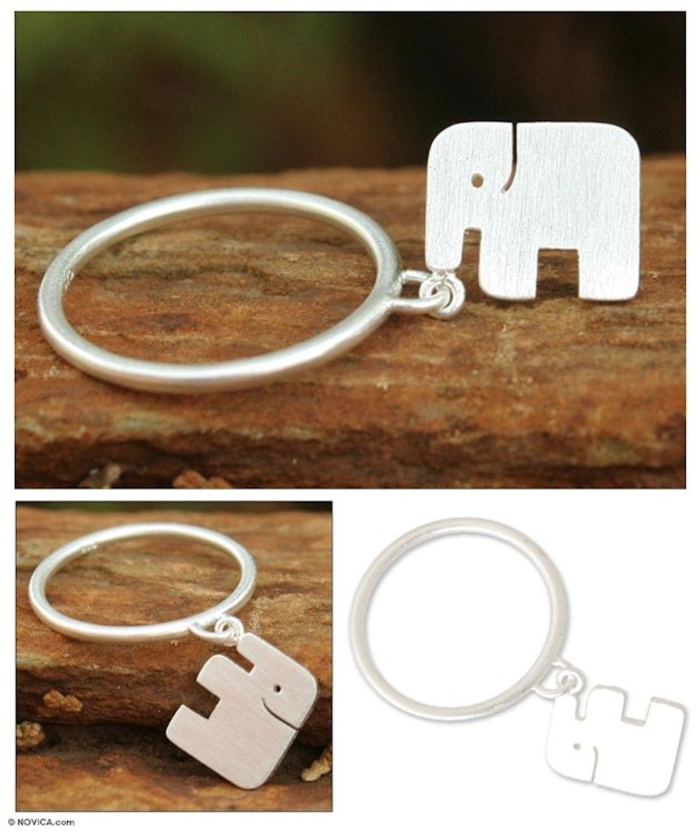 Sterling Silver Band Ring 'Elephant Charms'