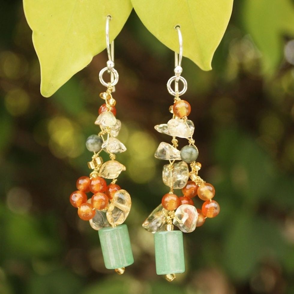 Pearl and Rose Quartz Cluster Earrings 'Forest Love'