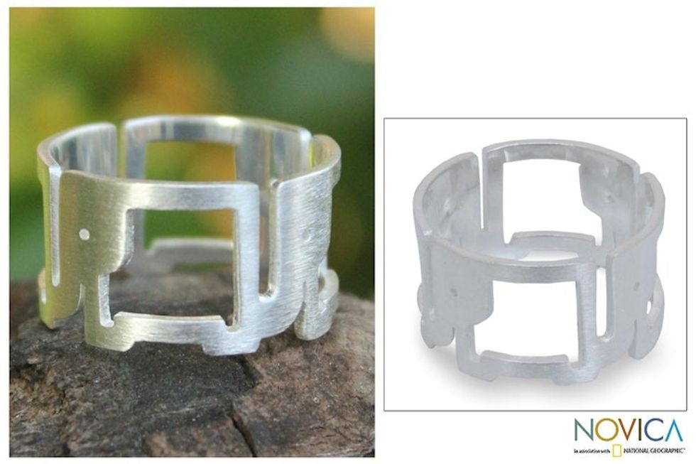 Sterling Silver Band Ring 'Elephant Line'