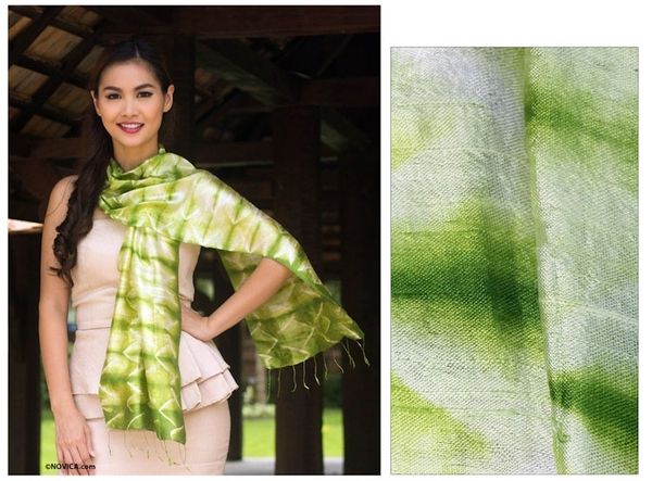 Alternate image for Silk Tie Dye Scarf from Thailand Verdant Mystique