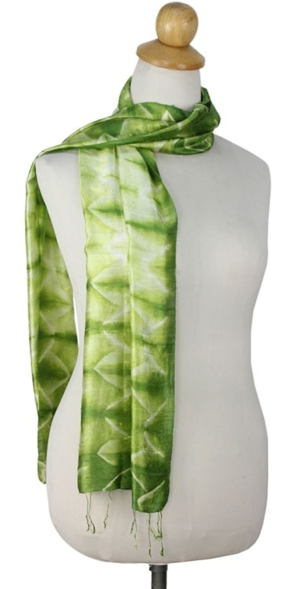 Alternate image for Silk Tie Dye Scarf from Thailand Verdant Mystique