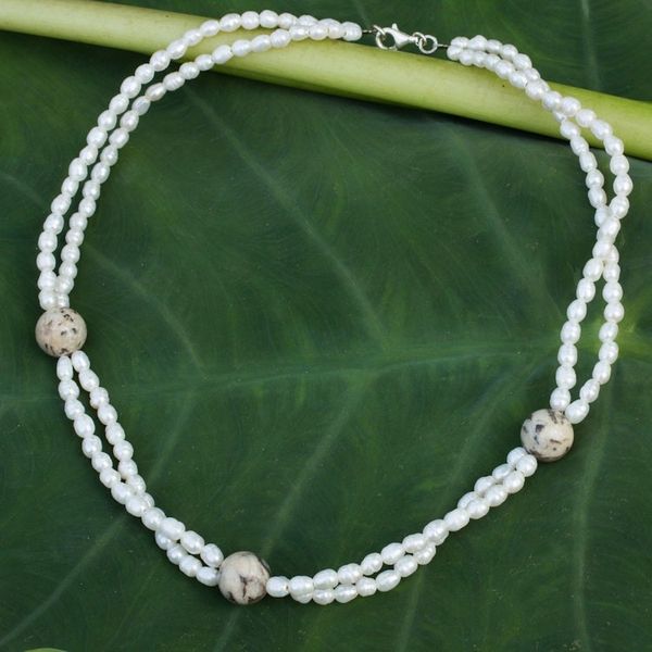 Alternate image for Pearl and jasper strand necklace Oceans Gift