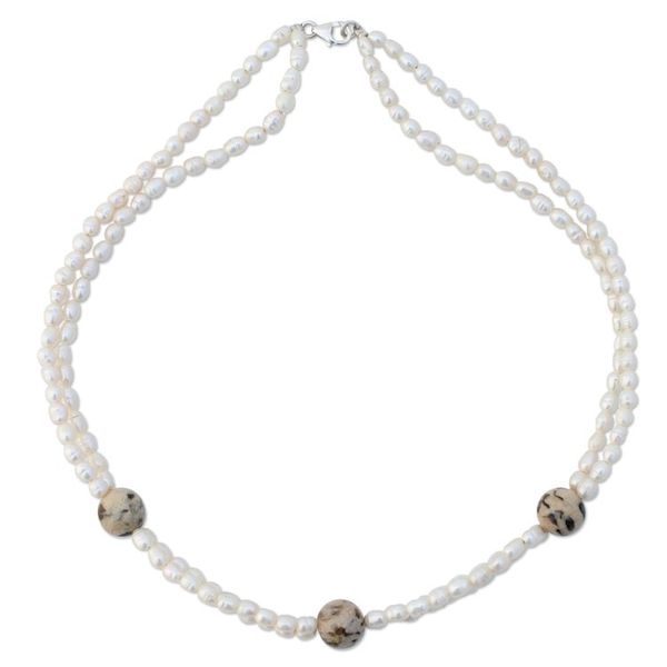 Alternate image for Pearl and jasper strand necklace Oceans Gift