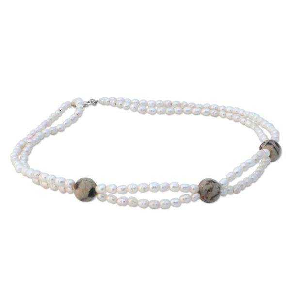 Alternate image for Pearl and jasper strand necklace Oceans Gift
