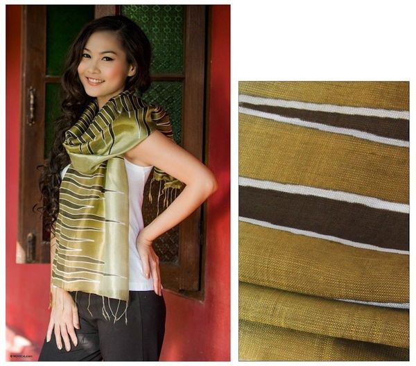 Alternate image for Batik Patterned Scarf Olive Embrace