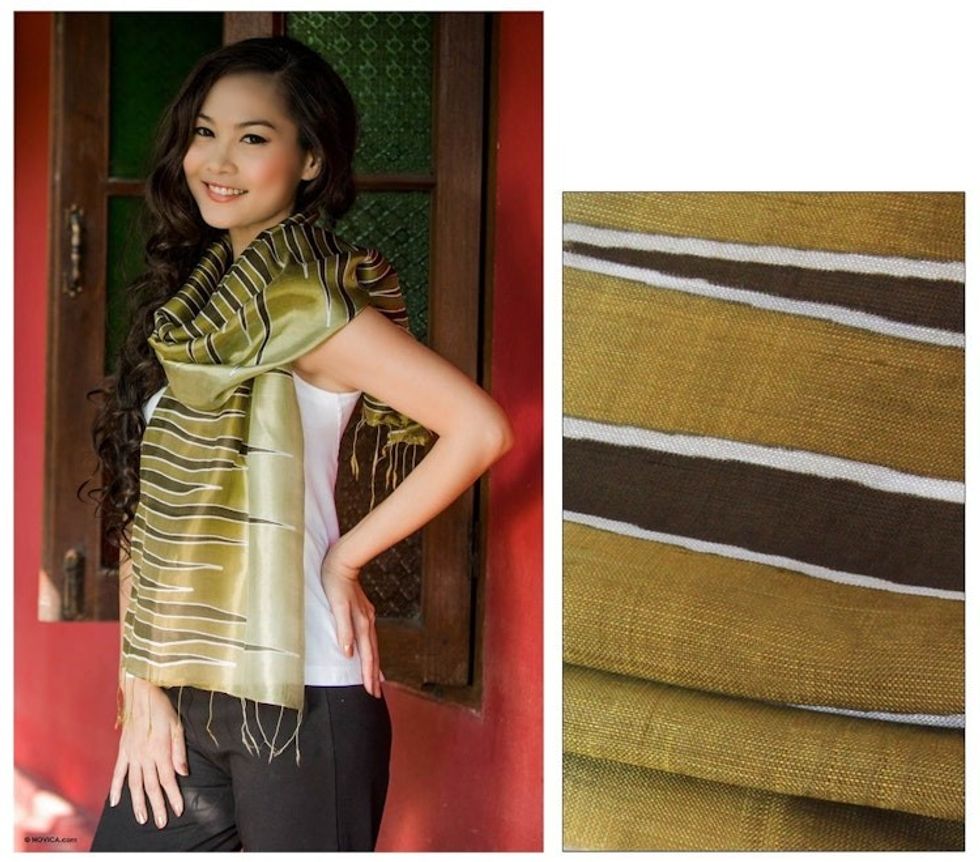 Batik Patterned Scarf 'Olive Embrace'