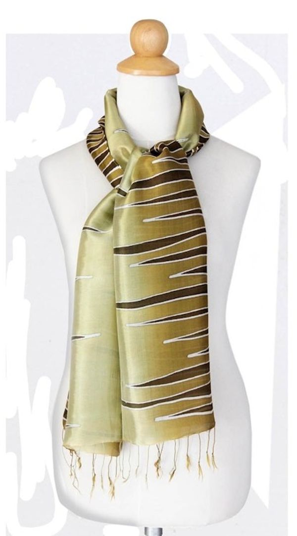 Alternate image for Batik Patterned Scarf Olive Embrace
