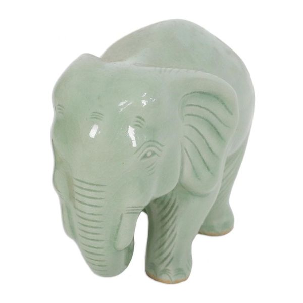 Alternate image for Handcrafted Celadon Ceramic Sculpture Elephant Power Tranquility