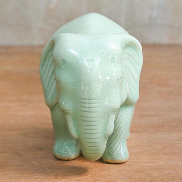 Alternate image for Handcrafted Celadon Ceramic Sculpture Elephant Power Tranquility
