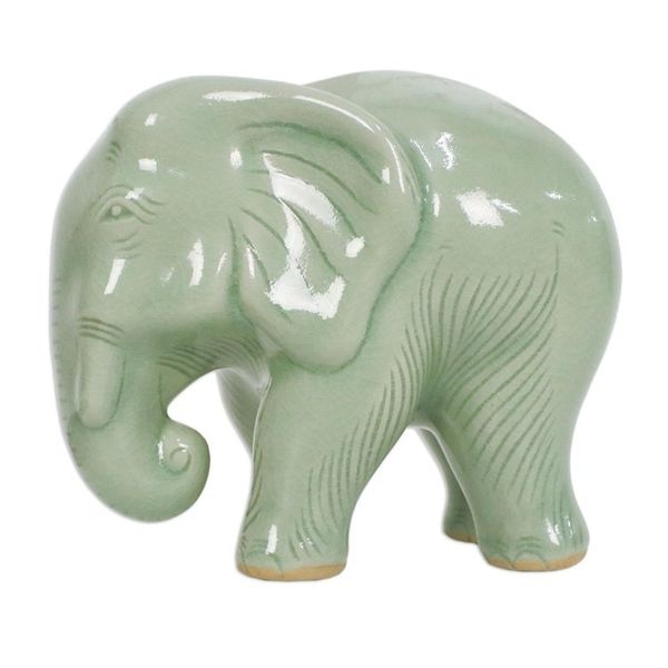 Alternate image for Handcrafted Celadon Ceramic Sculpture Elephant Power Tranquility