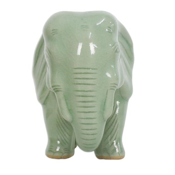 Alternate image for Handcrafted Celadon Ceramic Sculpture Elephant Power Tranquility