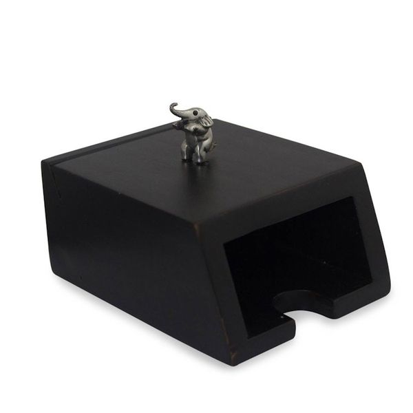 Alternate image for Wood and pewter business card holder Playful Elephant