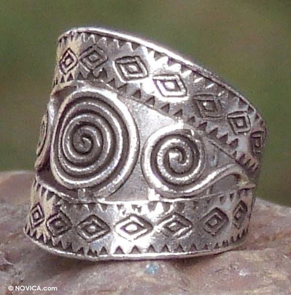 Alternate image for Handcrafted Hill Tribe Sterling Silver Band Ring Bedazzled