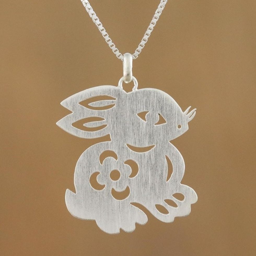 Handcrafted Sterling Silver Pendant Necklace 'Chinese Zodiac Rabbit'