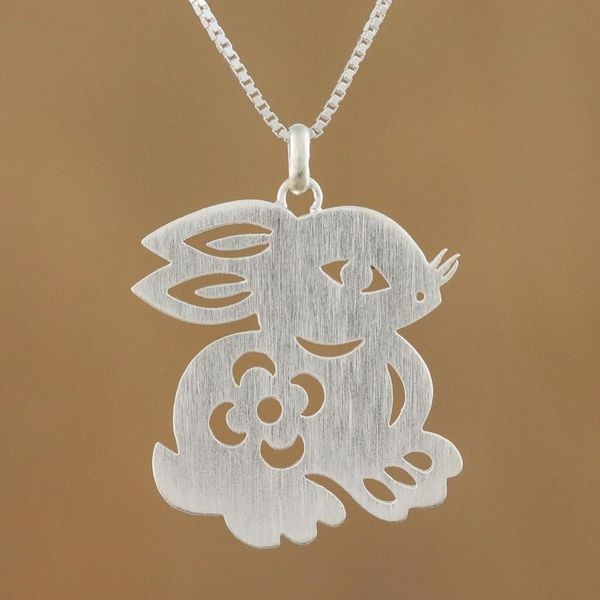 Alternate image for Handcrafted Sterling Silver Pendant Necklace Chinese Zodiac Rabbit