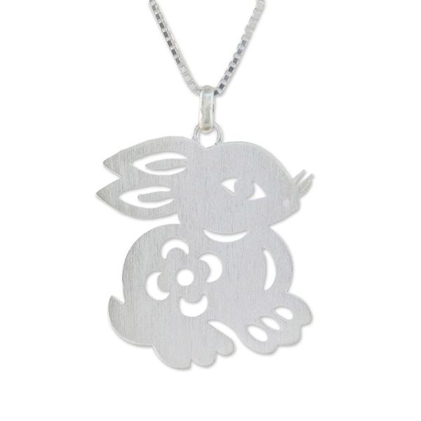 Alternate image for Handcrafted Sterling Silver Pendant Necklace Chinese Zodiac Rabbit