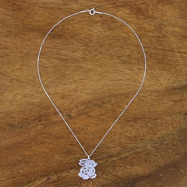 Alternate image for Handcrafted Sterling Silver Pendant Necklace Chinese Zodiac Rabbit