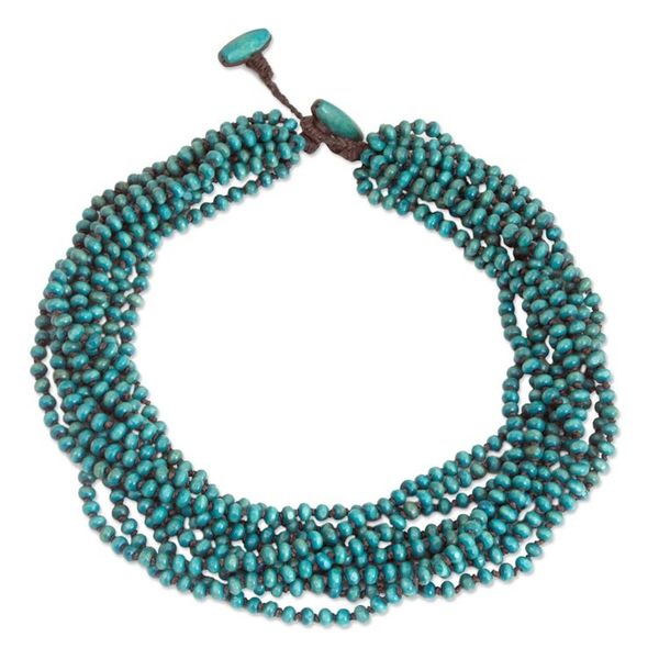 Alternate image for Blue Torsade Necklace Wood Beaded Jewelry Mekong Belle