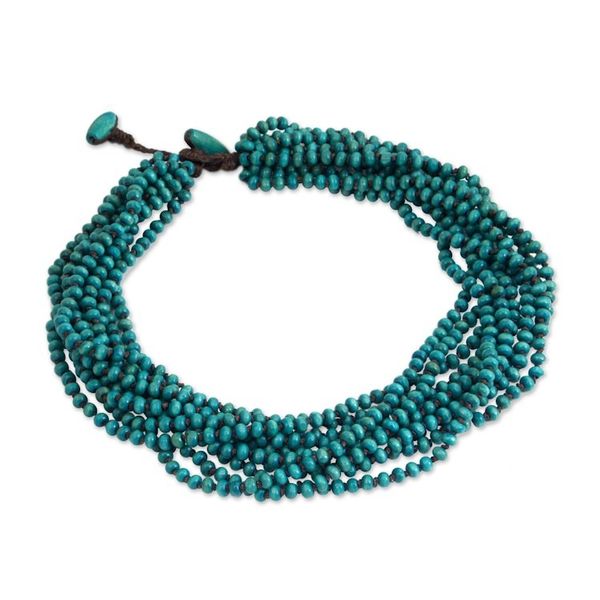 Alternate image for Blue Torsade Necklace Wood Beaded Jewelry Mekong Belle
