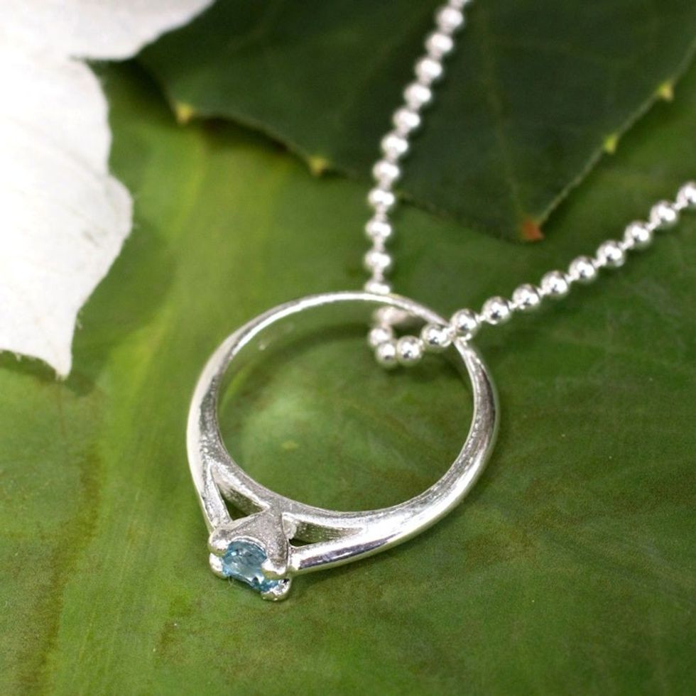Blue Topaz Ring-pendant on Silver Necklace from Thailand 'Promise of Love'